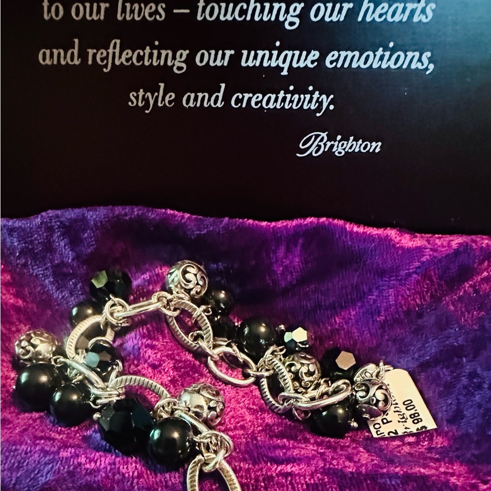 NWT Brighton Cha Cha Black and Silver Pearl-Like Cluster Bracelet